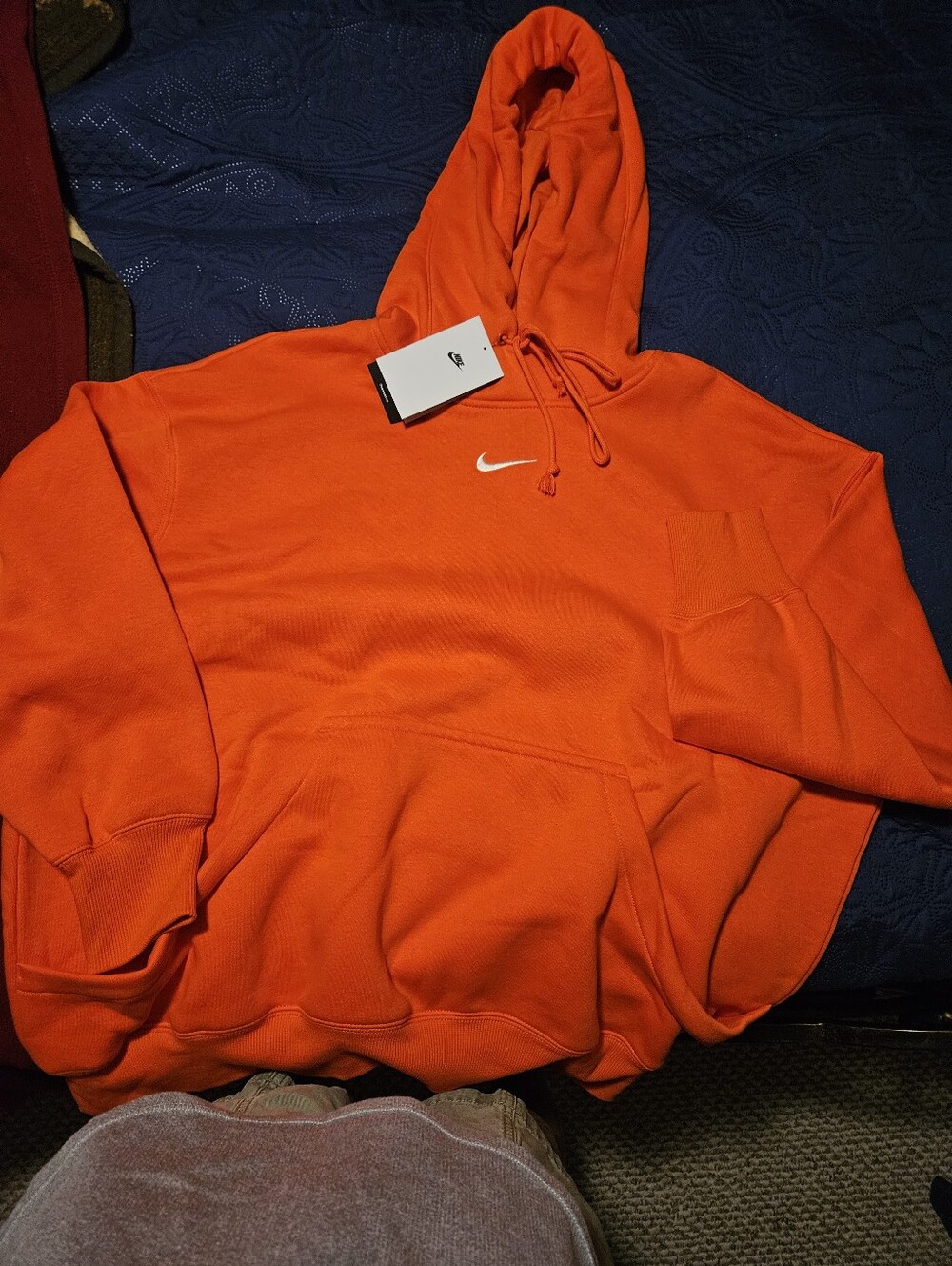 Nike Men's Bright Orange Pullover Hoodie with White Swoosh